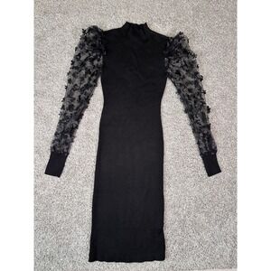 Almost‎ Famous Sweater Midi Dress Size L Black Flower 3D Long Sleeves Whimsygoth